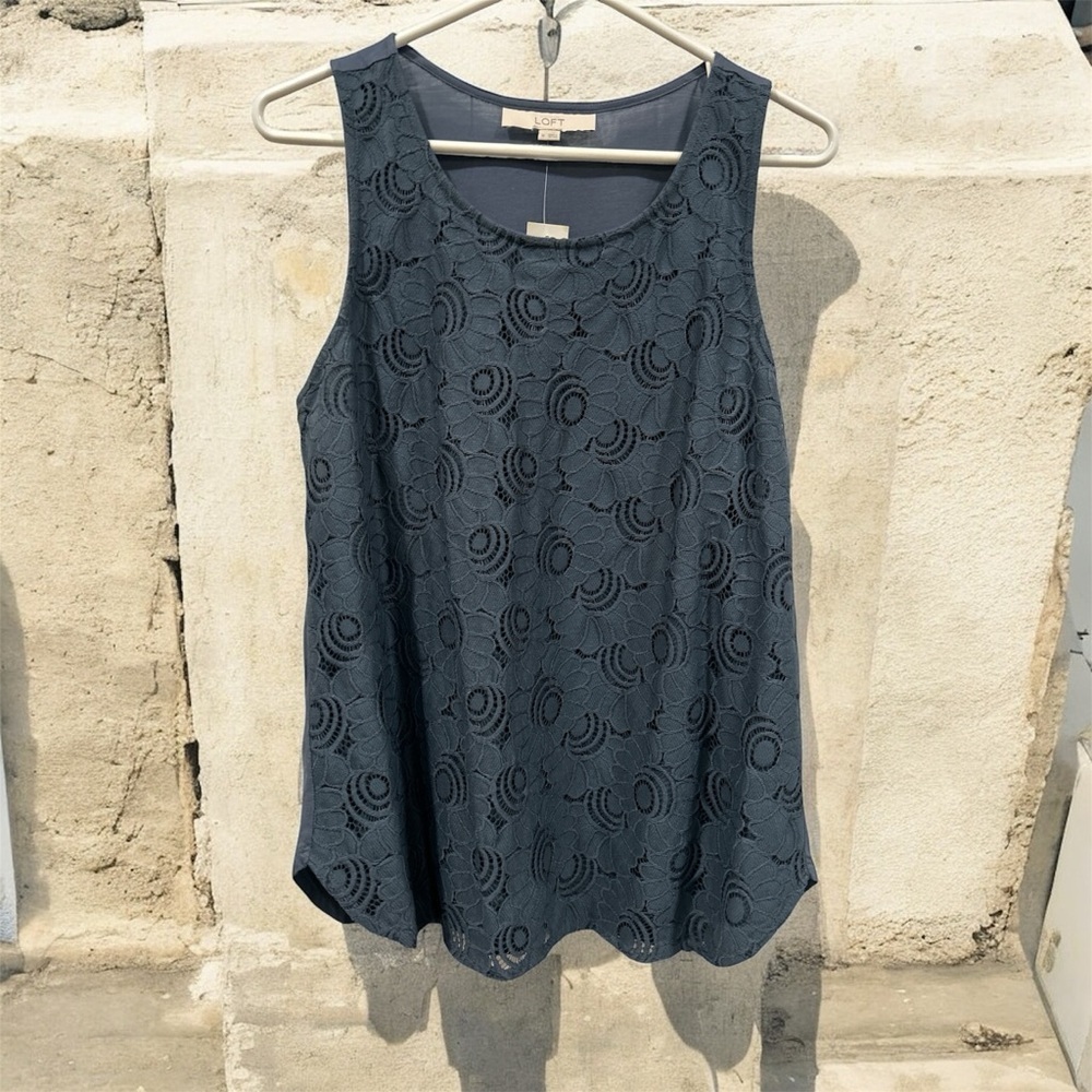 LOFT Navy Lace Tank Top